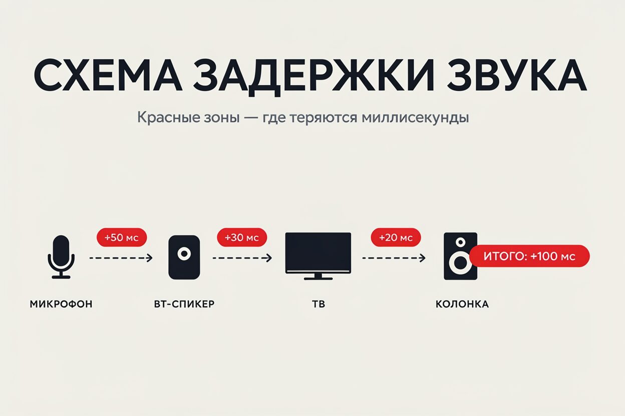 Откуда берётся задержка звука: микрофон, Bluetooth, HDMI ARC, колонка